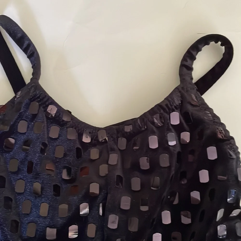Dance costume black sequins custom Capri length youth Large